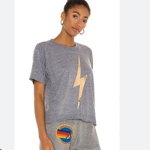 Aviator nation boyfriend tee in size large grey with gold lightening bolt